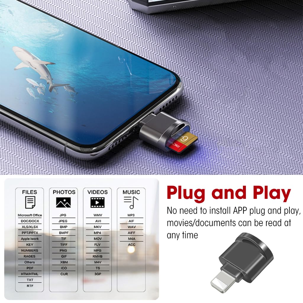 Verilux® Micro SD Card Reader for iPhone iPad, Micro SD/TF Card Reader Memory Card Reader for iPhone Plug and Play Card Reader for iPhone 13/12/Pro/11/X/XR/Max Verilux® Micro SD Card Reader for iPhone iPad, Micro SD/TF Card Reader Memory Card Reader for iPhone Plug and Play Card Reader for iPhone 13/12/Pro/11/X/XR/Max
